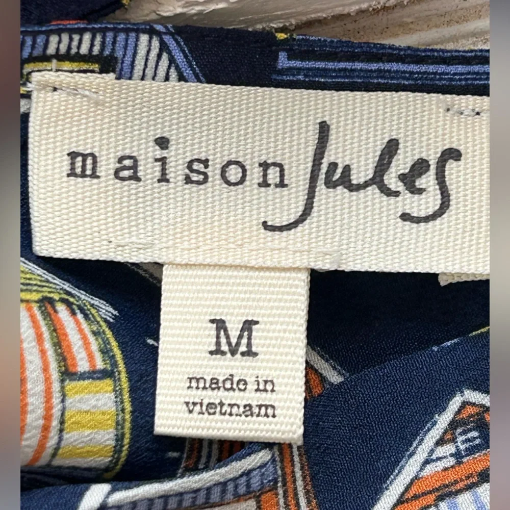 Maison‎ Jules by Anthropologie High Neck Sleeveless Dress Beach Hut Pattern Med